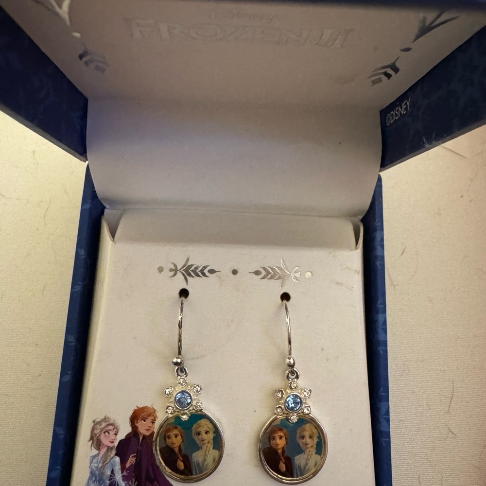 NWT Disney Frozen Silver and Blue Earrings Nelow $150 Retail